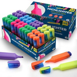 48pk Bulk Highlighters Chisel Tip Marker Pen, Highlighter Pens Multipack with Assorted Colours Highlighter Pens for Adults, Office Stationary Supplies, Fluorescent Ink Highlighters