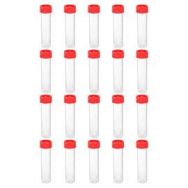 PATIKIL 30 ml Plastic Test Tubes, 20 Pack, Freezed Test Tubes Container, Storage Screw Cap for Laboratory, Science, Red, Clear