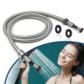 Pugrwei Metal Shower Hose - Extra Long Replacement, Stainless Steel, Universal 1/2" NPT Connection, Silver, 7 Feet, Kit of 1