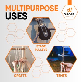 Xpose Safety #10 Sash Cord – 5/16 Inch x 100 Ft – Black Cotton Rope with Nylon Core – Low Stretch Utility Cord for Window Sash, Tie Down, Clothesline, Camping, Rigging, DIY, Crafts, Home Improvement