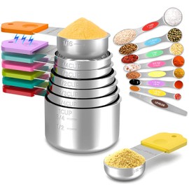 Fanadith Measuring Cups and Spoons Set, Stainless Steel 15 Piece Set, Kitchen Gadgets for Cooking & Baking, Including 8 Measuring Cups + 7 Double Sided Magnetic Measuring Spoons + 1 Leveler