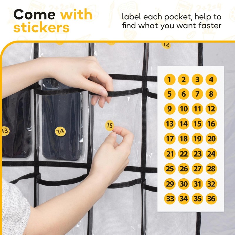 Misslo Narrow Cell Phone Holder Classroom 36 Clear Pockets Calculator