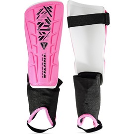 Vizari Malaga Football Shin Pads - Adults & Kids Shin Pads With Superior Ankle Support - Non-Slip Adjustable Straps Shin Pads For Men and Women, Pink/Black, XX-Small