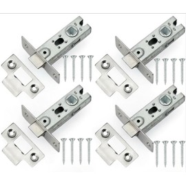 Interior Door Tubular Latch Set, 65mm, 4-Pack with Strike Plates and Mounting Screws,