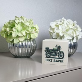 Retro Touring Wooden Motorcycle Money Box with Saying Bike Bank British English Racing Green Ideal Accessory for Bike Fans Unique Vehicle Design