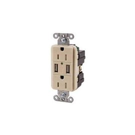 Hubbell Wiring USB15X2LA Standard Size USB Charger Duplex Receptacle
