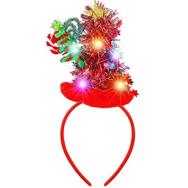 Reaky Light Up Christmas Headband Led Red Christmas Hat Headbands Christmas Accessories for Women (Red, One Size)