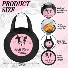 Fanfanwin 36 Pcs Sock Hop Party Favors Bags 50s Music Record Non Woven Tote Bags for 1950s 60s 70s 80s Music Birthday Party Supplies Decorations