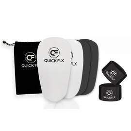 Shin Pads (Black) with Strap, QUICKFLX with EVA for Adults and Kids - Extra Small Thin Mini Sizes with Velvet Pouch Ideal for Football Players
