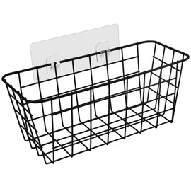 Jinlaili Korb Metall, Badezimmer Duschkörb Selbstklebend, Duschablage Ohne Bohren, Bad Aufbewahrung Badregal, Kühlschrank Organizer, Haushalt Universelle Gitterbox, Schwarz, 27.3 x 12.2 x 11.8 cm