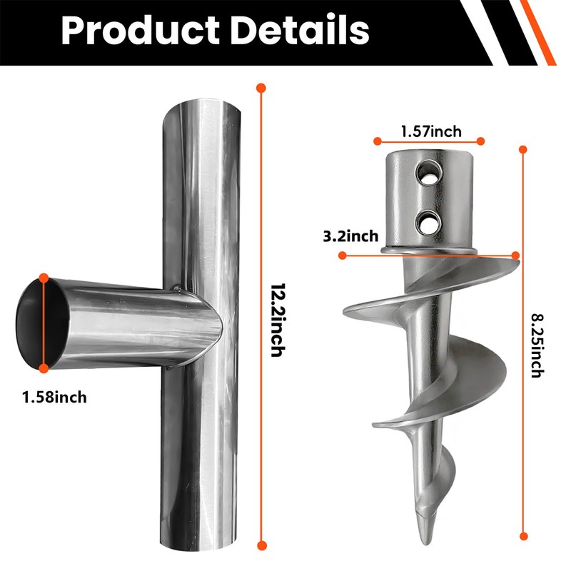 Fologtoo Dock Auger Kit with T-Handle,304 Stainless Steel Sand Auger