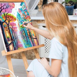 Bowetile Small Town Paint by Numbers for Adults with Framed Canvas&Wooden Easel, Painting by Numbers Kit for Adults Beginners Canvas Kit, DIY Acrylic Pigment Drawing Paintwork, 20x30cm