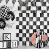 2Pcs Checkered Backdrop- Black White Checkered Backdrop Foil Streamer 1x