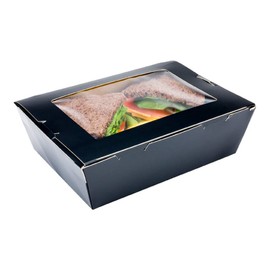 Cafe Vision 71 oz Black Paper Large Take Out Container - Hinge Lock - 8 3/4" x 6 1/2" x 2 1/2" - 50 count box - Restaurantware