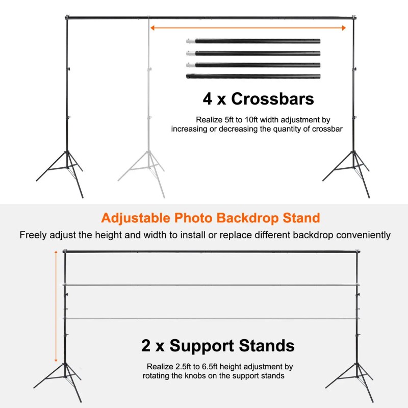 6.5 X 10ft Heavy Duty Photography Backdrop Support Stand Set
