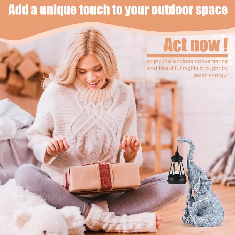 Elephant Solar Lantern,Waterproof Night Light, Lawn Landscape Light,Unique Garden Lamp,Resin
