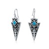 Bali Style Two Tone Oxidized Blue Bead Arrowhead Dangle Earrings