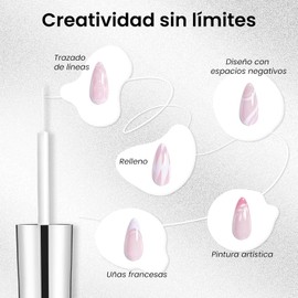 CHERIMOYA Esmalte Liner,Gel Polish Swirl Nail Art Gel Diseño Pintura Con Cepillo Fino para Punta Francesa Manicura Diy Nail Art,8Ml Blanco