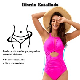 Cloeey Future Traje de Baño para Mujer, Una Pieza, Estilo Completo (MX/US, Alfa, Chico, Regular, Corto, Rosa)