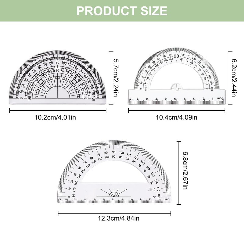 LYITZW 6 Pieces Plastic Geometry Goniometer, 180 Degree Plastic Protractor,