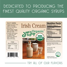 Joe’s Syrup Organic Flavored Syrup, Organic Irish Cream, 750 ml