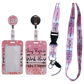Heavy Duty ID Badge Holder with Detachable Lanyard, Fashionable Badge Reel with Carabiner Clip, Nurse Medical Student Teacher Office Women Men Gifts (Positive)
