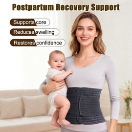 Reian Belly Band, Postpartum Essentials for Natural and C-Section Recovery, Adjustable Compression Wrap, After Birth Support Brace, Abdominal BInder (Black, X-Large)