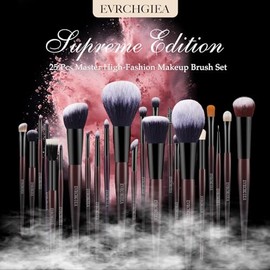 Juego de brochas de maquillaje profesional, 25 brochas de sombra de ojos con estuche de viaje. Juego de brochas todo en uno, sintético suave, vegano y