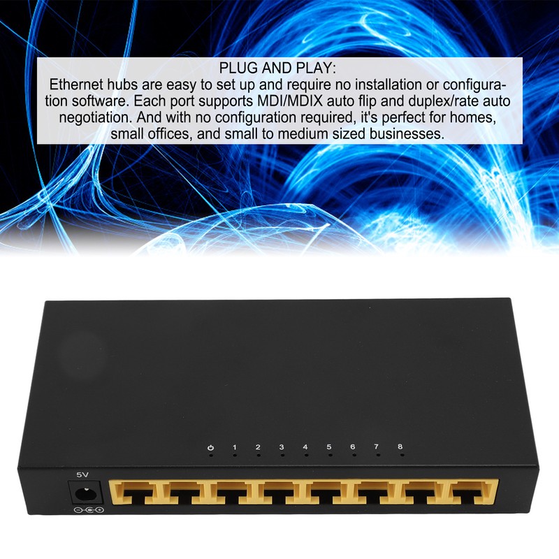 8 Port Ethernet Switch 10/100Mbps RJ45 Port Plug and Play