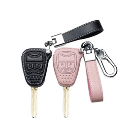 ontto PU Leather Car Key Case Fits Jeep Renegade Grand Cherokee Chrysler 300C Renegade Fiat 500X Freemont 2018 Remote Control Cover Key Fob Protective Cover Key Cover, black