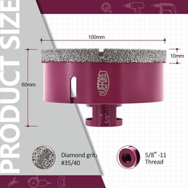 QUEFORET Diamond Drill Bit 4 Inch (100mm) - Dry Diamond Hole Saw for Ceramic Porcelain Tile Marble Granite, 5/8-11 Thread for Angle Grinder
