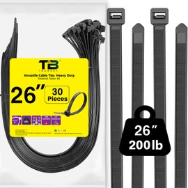 Zip Ties Heavy Duty 26 Inch, 30Pcs Black Cable Ties Plastic Wire Ties 200lb Strength, Large Heavy Duty Zip Ties Big Cable Ties Extra Long Tie Wraps, Plastic Assorted ZipTie for PC Cable Management