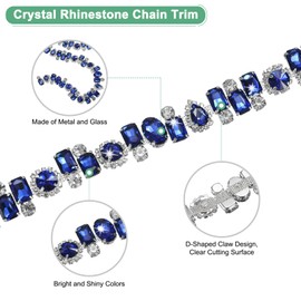 M METERXITY Crystal Rhinestone Chain Trim, 1 Yard Crystal Applique Strips String, Bling Shiny Crystal Chain Applique for Crafts/Clothes [Blue Diamond with Silver Base]