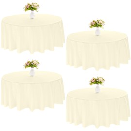 JALANCY 4 Pack 90 Inch Round Tablecloth Polyester Table Cloth for Round Tables Washable Table Covers for Wedding Dining Table Buffet Parties Banquet Decor（Beige）