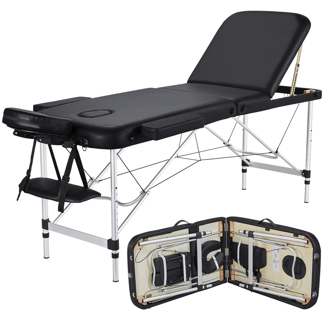 Yaheetech Massage Table Portable Massage Bed 3 Folding 84 Inch Aluminium Frame Lightweight Height Adjustable Salon Spa Table - Black