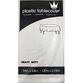 Royal 7 Pack of:3 Plastic Table Cloth 54 x 108, Plastic Party Table Cover, Reusable Plastic Table Cloth, Disposable Rectangular Table Cover(White, 3)…