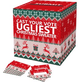 OLIVBIN Ugly Sweater Contest Ballot Box, Voting Card Box Set, Including 50 Voting Cards Sweater Competition Voting Box, Used for Festival Christmas Game Party Decoration, Ugly Sweater Party Supplies