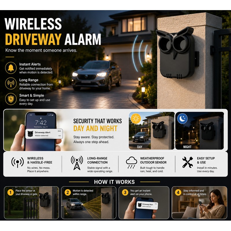 Wireless Driveway Alarm for Home Security – Waterproof Motion Sensor