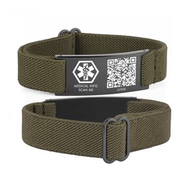 mnmoom Medical ID Bracelet for Women Men with QR Code or NFC, Digitalization Medical Alert Bracelets,Dynamic Web Information(Olive green)