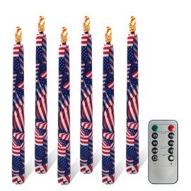 6PCS US Flag Stars and Stripes Flameless Taper Candles, 11 Inch LED Candlesticks Battery Operated with 11-Key Remote and Timer, 3D Flickering Flame Lights for Wedding Party Home Decor Gifts