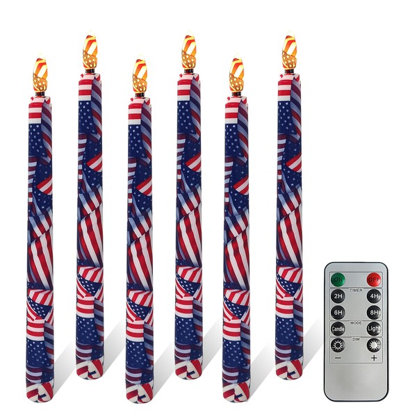 6PCS US Flag Stars and Stripes Flameless Taper Candles, 11