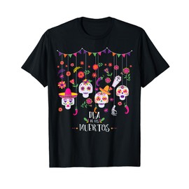 Vibrant Sugar Calavera Skulls Day of Dead Dia De Los Muertos T-Shirt