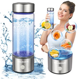 Hydrogen Water Bottle,Hydrohealth Hydrogen Water Bottle,Aqua Fusion Hydrogen Water Generator,SPE PEM Water Filter Pitcher 1800PPB 420ml water purifier,Glass Water Ionizer for Gifting(Silver)