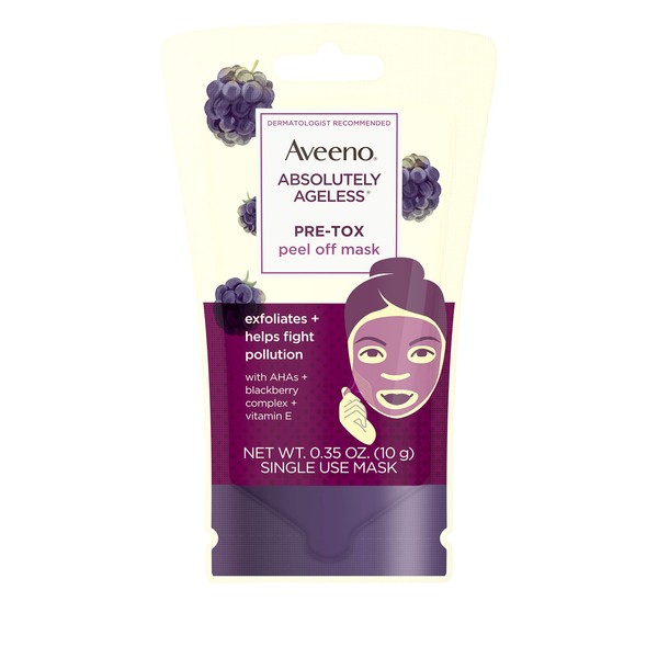 AVEENO Absolutely Ageless Pre-Tox Peel Off Antioxidant Face Mask with Alpha Hydroxy Acids, Vitamin E & Blackberry Complex, Non-Comedogenic, Single Use 0.35 oz