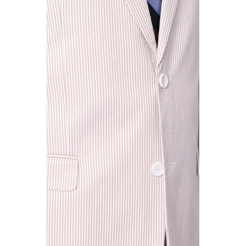 Emigre 46R Men's 100% Cotton Tan Striped Seersucker Suit