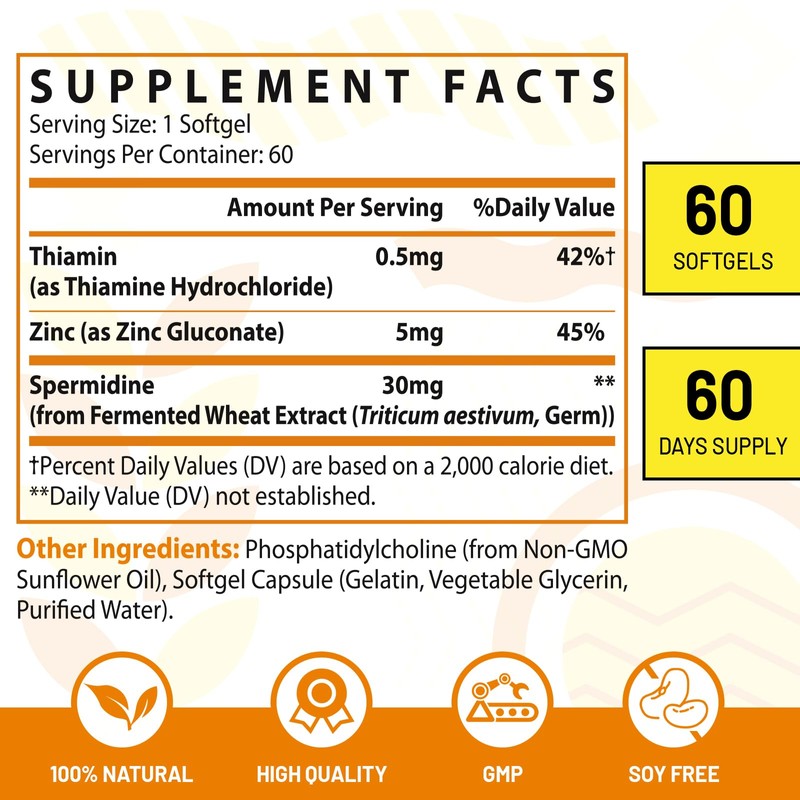 30mg Spermidine Supplement for Men & Women, High Absorption, More