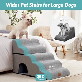 COZY KISS Extra Wide Dog Stairs with Tunnel, Detachable Large Pet Step for Small Medium Dog, Puppy or Cat, Ramp for High Bed, Couch, Sofa or Car, Stable, 19.7x33x22.4 inch, 5 Step, Grey