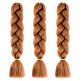 Brown Braiding Hair Extensions for Women 3 Packs 100g/Pack 24Inch High Temperature Ombre Jumbo Synthetic Braiding Hair for Twist Crochet Braids (30#)