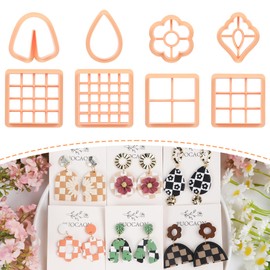 Puocaon Checkerboard Polymer Clay Cutters - 8 Pcs Clay Cutters for Polymer Clay Jewelry, Squares Polymer Clay Earring Cutters, Flower Drop Shape Clay Cutters for Earrings, Polymer Clay Cutters Tools