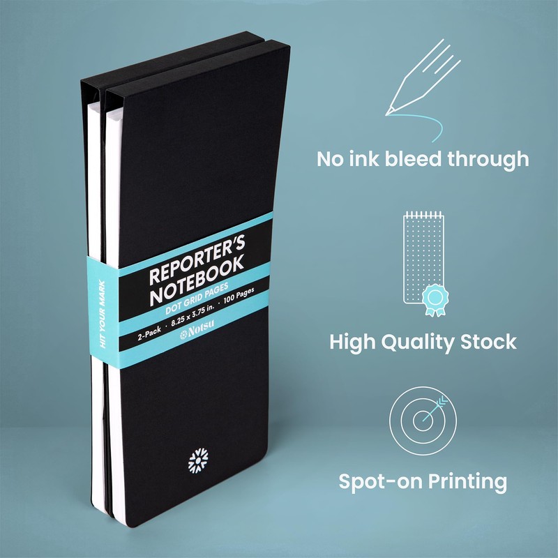 Notsu Dotted Reporter's Notebooks 2-Pack | Black Pocket Spiral Reporter